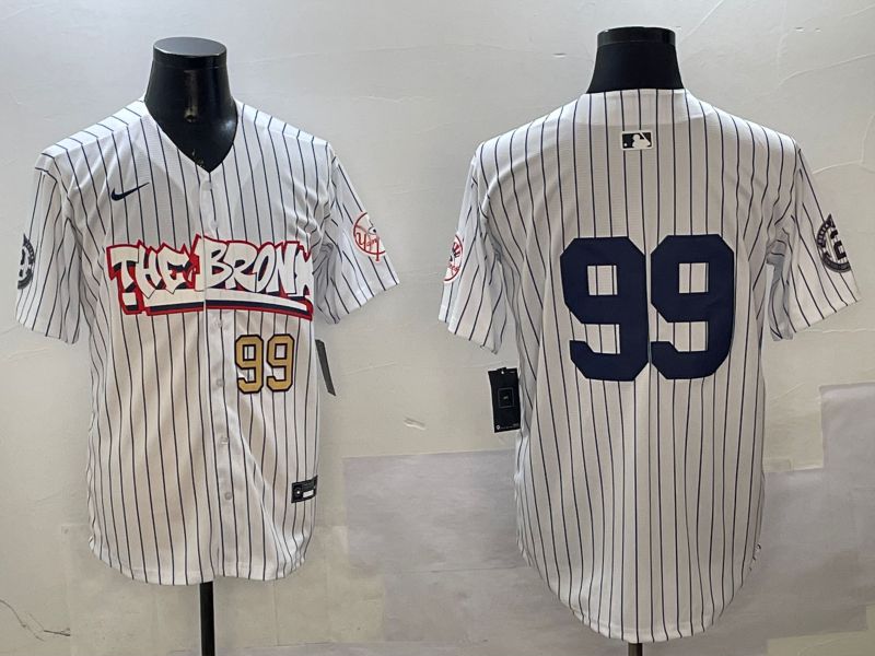 Men New York Yankees #99 Judge White Stripe four generations Joint Name 2025 Nike MLB Jersey style 5